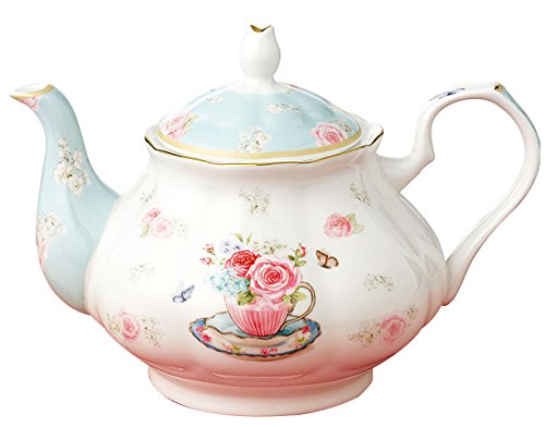 Jusalpha® Royal Floral Fine Bone China Rose Vintage Teapot (B)