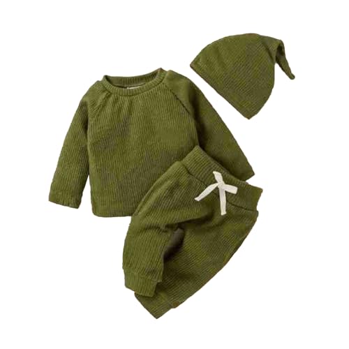 Camiseta para bebês outono inverno manga longa cor sólida tricotado três peças meninas, Verde, 12-18