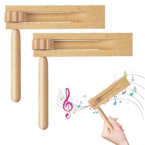 2 Piezas Maker de Sonidos de Trinquete de Madera, Carraca Juguete, Matraca en Bambú, Juguete Educativo para Niños