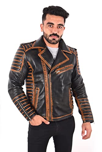 Veste en cuir effet rouille blouson homme motard vintage Cary Grant 8008