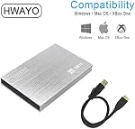 HWAYO 2.5'' HDD 750GB Ultra Slim Portable External Hard Drive USB3.0 Storage for Xbox One Console, PC, Laptop, MacBook (Silver)