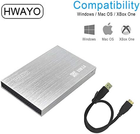 HWAYO 2.5'' HDD 1TB Ultra Slim Portable External Hard Drive USB3.0 Storage for Xbox One Console, PC, Laptop, MacBook (Silver) - 2