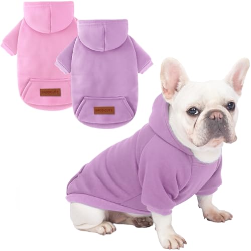 Image of 2 Pack Dog Hoodie Warm Hood Dog Sweater Cold Weather Small Dogs Sweatshirt Comfort Pet Clothes for Small Medium Dogs with Pockets Cats Chihuahua Clothes for Male Female Girl Boy Sporty Daily Wear