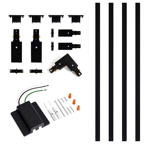 VANoopee 13FT H Track Lighting Rails with Floating Canopy Connector, Black | H Type Track Lighting Kit | End Caps, Live End Feeds, I T & L Connectors Included | H Style Track System Compatible