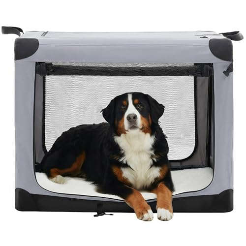 Image of NEWBULIG Collapsible Dog Crate 42 Inch, Portable Travel Crate for Dogs and Cats, Soft Foldable Pet Kennel with 3-Door Mesh Windows Indoor & Outdoor