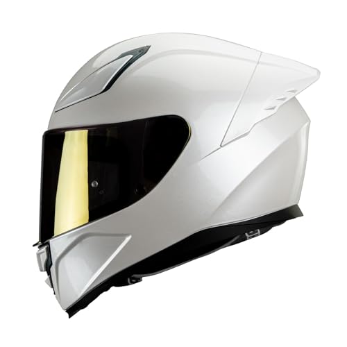 Image of HAX Onix Full Face Motorcycle Helmets DOT Approved, Pinlock Ready & Intercom Slot , Motorbike Powersports Street Racing for Men Women(Pearl White, L)