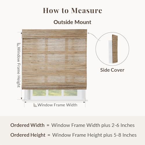 Image of TWOPAGES Cordless Ramie Roman Shade for Kitchen Indoor Windows No Drill Roman Blind Light Filtering Custom Made Roman Window Shade, 1 Piece, Honeynut