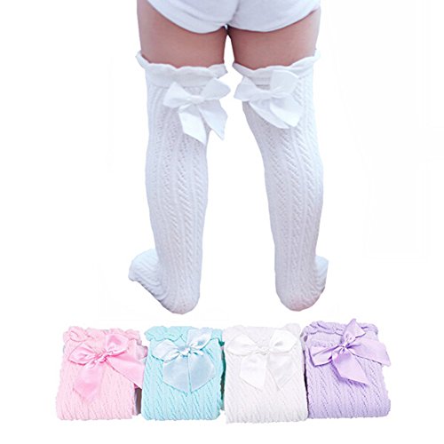 Girls knee high socks lace bows cute stockings leg warmers for 1-…
