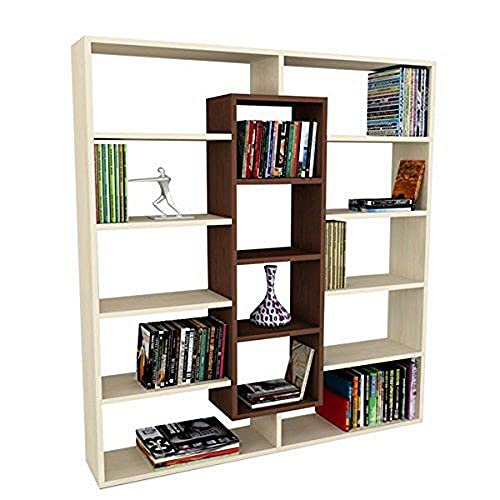 moebel17 Bücherregal, Regal, Wandregal, Standregal, Aktenregal, Aufbewahrungsregal, Regal für Wohnzimmer I Ahornbraun - Venghe I 125 x 135 x 22 cm I Ample 0677