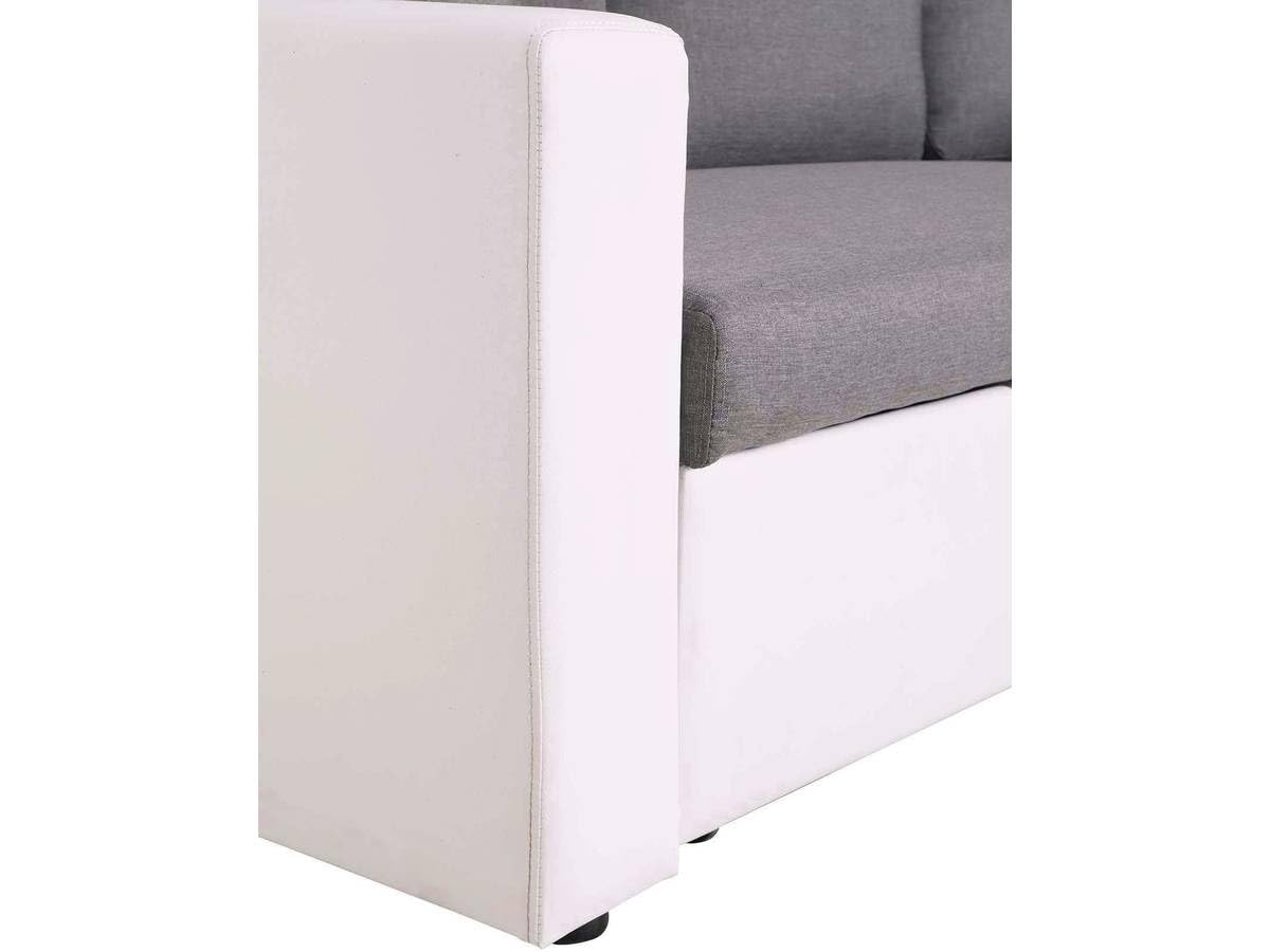 Habitat et Jardin - Canapé d'angle Convertible et Réversible Alain 3 Places Blanc et Gris - Canapé Lit Moderne en Tissu Lin - Espace de Stockage (Méridienne) - Design