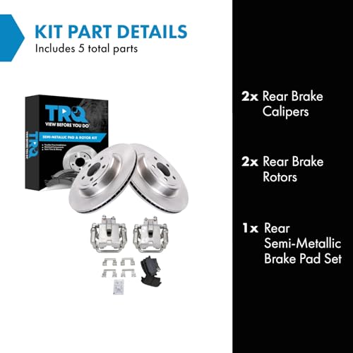 Image of TRQ Rear Brake Pad and Rotor Set Semi Metallic Rotors Calipers Compatible with 2007-2014 Dodge Charger 2007 Magnum