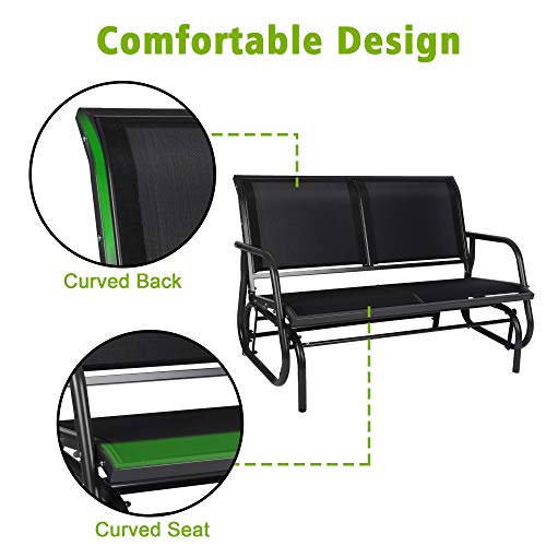 image for LUCKYERMORE Outdoor Patio Swing Glider Bench-Loveseat Mesh Seating and