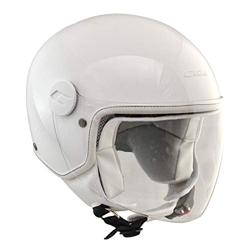 Casco omologato ECE R 22.05 CGM Casco bambino junior demi jet visiera lunga, 205S MAGIC SMILE, Bianco, YL (53-54cm)