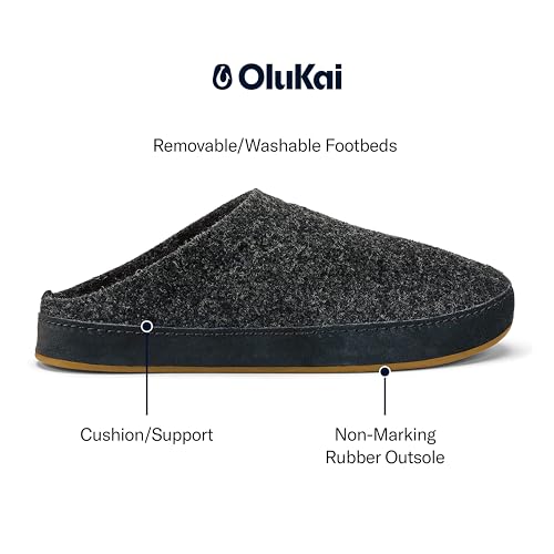 OLUKAI Hamani Hulu Men's Wool Mule Slippers, Soft & Comfortable Slippers with Premium Materials, Sheepskin Shearling & Italian Felt, All-Day Wear4