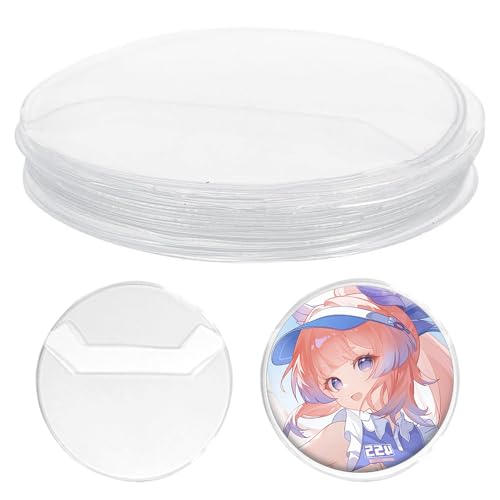 10pcs透明PVCバッジホルダーとアニメグッズ用ジップロックバッグは、バッジやコレクションアイテムのディスプレイや保管に最適です (透明, 63(58mmバッジ対応))