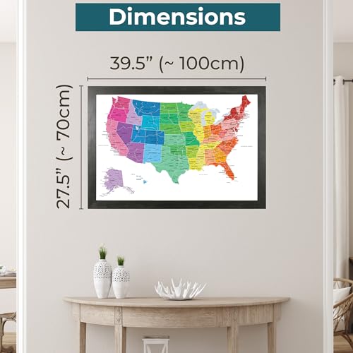 Push Pin Travel Maps PPTM_BRIGHT_US_RBK Personalized Posters & Prints - Colorful Us - Rustic Black - Framed Pin Map thumb #1