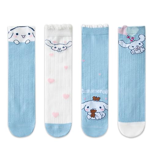 Roffatide Cartoon Womens Cute and Novelty Casual Crew Socks Ankle High Dress Socks Cute Socks for Big Kids Girls Long Stockings Christmas Gift 4 Pcs E Blue