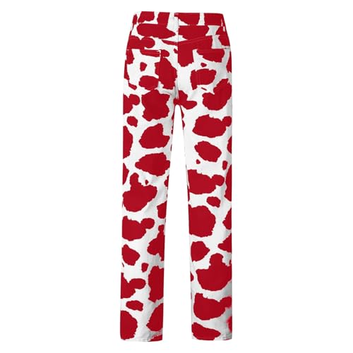 Vaqueros rectos con estampado de vaca para mujer estilo holgado Y2k 5