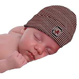 Two Feet Ahead South Carolina Gamecocks Striped Baby Hat for Boys and Girls-Softly Knitted Infant Baby Beanie  (South Carolina Gamecocks Striped) Red