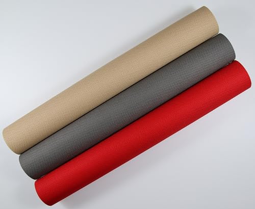 Image of KCS 3 pc of 15 inch x 18 inch(38cmx45cm) Counted Cross Stitch Cotton Aida Cloth Needlework Rolled Fabric Box,14CT,Red+Khaki+Dark Grey