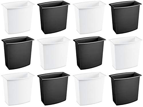 Sterilite 10220012 2 Gallon/7.6 Liter Rectangular Vanity Wastebasket, Black/White, 12-Pack