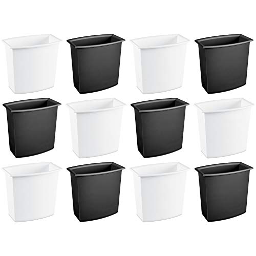 Sterilite 10220012 2 Gallon/7.6 Liter Rectangular Vanity Wastebasket, Black/White, 12-Pack #TOP4