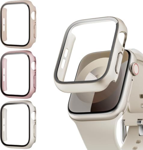 Lovmunia 3-Stück Hülle mit Schutzfolie für Apple Watch Series 12 42mm | Harte PC Schutzhülle, Kratzfest & Stoßfest Displayschutzfolie, Integriertes Gehärtetes Glas für iWatch 12 42