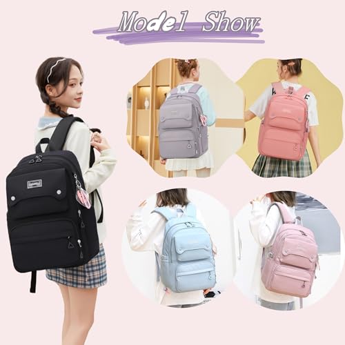 Solid Color School-Bags Backpacks for Teens Girls, Multi-pocket Elementary Girls Bookbags,Lightweight Casual Daypack - Image 6