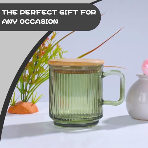 WeirdUncle Ribbed Glass Coffee Mug with bamboo lids and handle, so cute, 12oz Tea Drinking Glasses, Fluted Design, Ideal for Water, Iced Coffee, Juice, Latte, Milk, Gift (Colored) by WeirdUncle - Image 6
