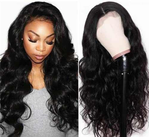 180% Density Lace Front Body Wave Human Hair Wigs for Black Women Brazilian Virgin Free Part 5×5 Lace Closure Wigs Glueless Pre Plucked with Baby Hair (20Inch, Natural Color)