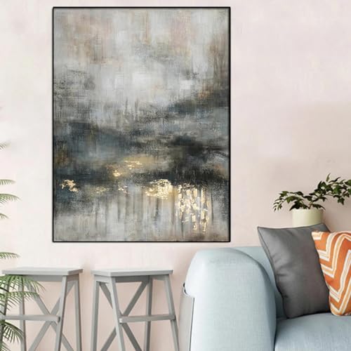 Toile d'art mural grand format beige doré pour décoration salon chic