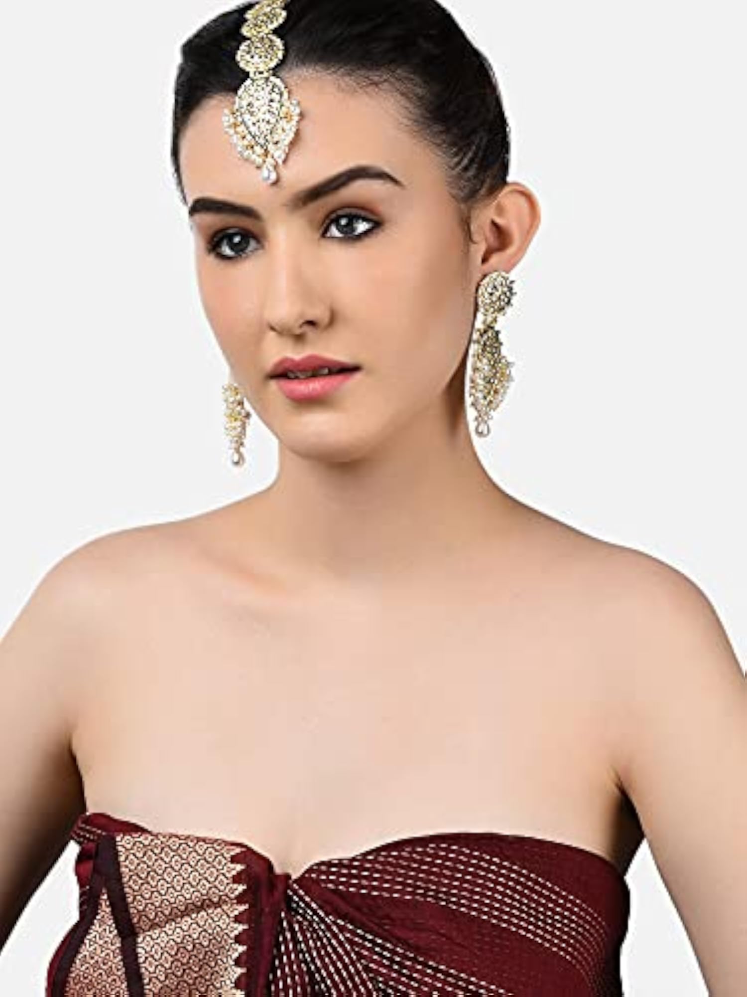 Traditional Kundan Dangle Earring & Maangtikka Set For Women