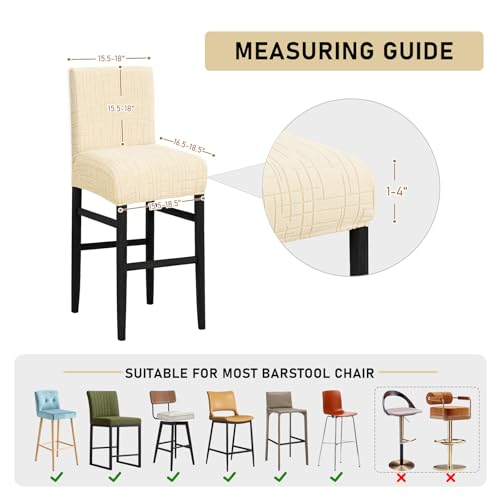 Image of JIUZHEN Ivory Stretch Velvet Bar Stool Counter Covers Set of 2 | Washable Removable Rectangular Seat Covers, Water Resistant, Kitchen, Dining, Pub, Hotel, Wedding and Party Counter Stools