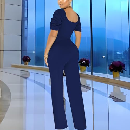 Image of PaladMom Womens Elegant Plus Size Jumpsuits Sexy Back zipper Short Sleeve Mid Waist Wide Leg Straight Rompers
