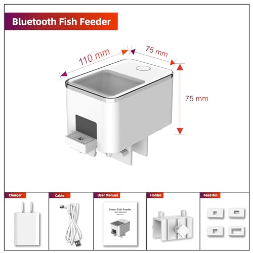 GEZIEKID Bluetooth Fish Feeder Automatic Dispenser for Aquarium, Food Dispenser for Fish Tank with App Control, USB Powered for Small Fish Tank Pelleted Food, Electronic Feeders for Animals, White - Thumbnail 6