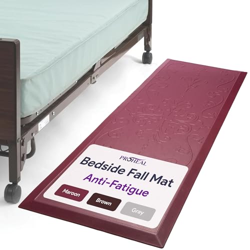 ProHeal Fall Mat for Elderly - Non-Slip Floor Mat for Seniors - Bedside Safety Fall Prevention - Elegantly Designed Maroon Bedside Pads for Elderly - 70 x 24 x 0.7