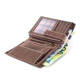 Fa.Volmer ® Portfel skórzany męski z ochroną RFID - stabilne szwy, skóra bycza - brązowy lub czarny, 12,5 x 2,0 x 9,5 cm, Klasyczny