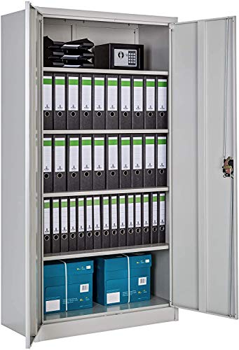 AGRITEK Armario Archivador Metálico Grande de 2 Puertas con Llave, Mueble de Oficina Estantería de Chapa con Baldas para Archivadores, Almacenaje de Metal con Cerradura para Despacho, 180x90x40cm