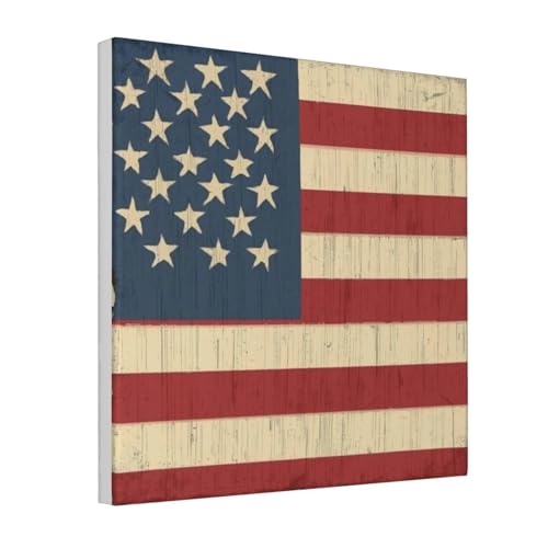 Póster de pared enmarcado de Woshuwo con acabado retro envejecido de la bandera americana