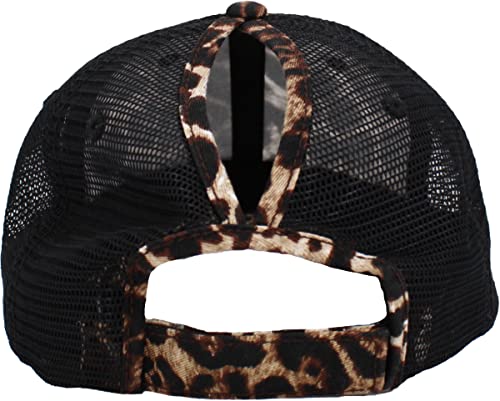 Image of Classic Plain Ponytail Messy High Bun Headwear Adjustable Cotton Trucker Mesh Glitter Hat Baseball Cap