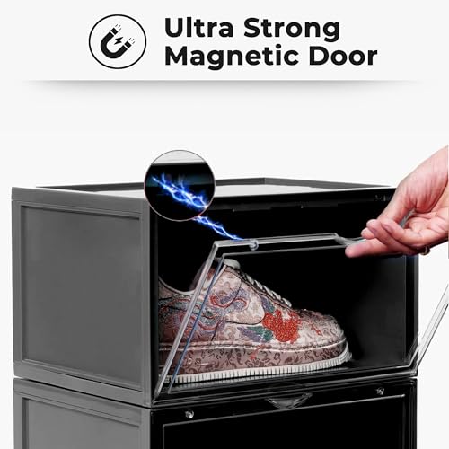 Image of Story@Home Stackable Sneaker Box Transparent - Pack of 1 | Shoe Storage Box for Sneakers Fits Upto Size 13 | Dustproof Sneaker Display Case Organizer | DIY Space-Saving Shoe Organizer - Black
