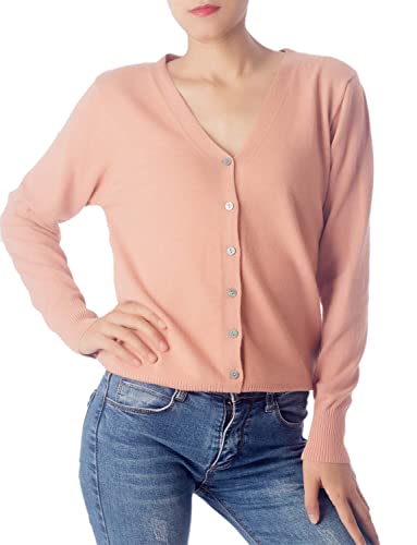 iB-iP Femme Cardigan Léger Col V Boutonné Mode, Taille: 40, Rose pâle