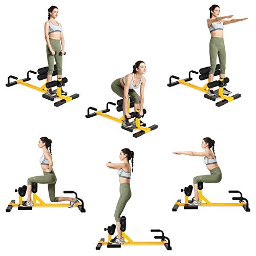 Gymax Sissy Squat Machine, 3-In-1 Deep Sissy Squat Machine With Strap Circles & Adjustable Height, Perfect For Push-Up, Sissy Squat & Abs Training, Workout Equipment For Home, Gym (Yellow) #TOP3