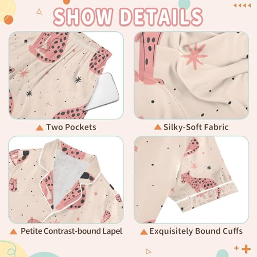 senya Face Of A Leopard Satin Summer Pajama Sets Silk Short Sleeve Button Down Sleepwear3