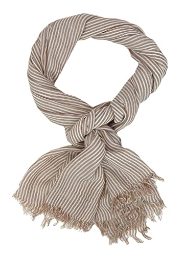 Ella Jonte Écharpe légère en coton pour homme beige blanc ou bleu à rayures maritimes, beige, taille unique Cover