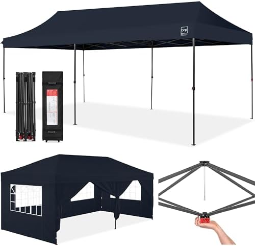 Best Choice Products 10x20 Party Tent, Heavy Duty Waterproof Large Outdoor Event Easy Pop Up Canopy Shelter w/Sidewalls, 1-Button Setup, Wheeled Case, Weight Bags - Navy Blue