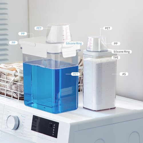 EssQuintorial Laundry Detergent Dispenser-2 Pack,Washing Powder Storage Containe with Measuring Cup, Laundry Storage Containers ,Multi-Purpose Storage Jar for Laundry Room & kitchen (3500ml+1500ml) - Image 6