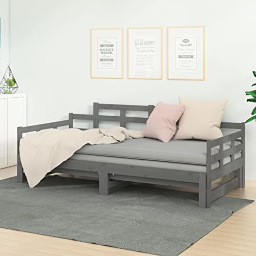 Festnight canape Convertibles,Lit Coulissant 2 Personnes, Lit de Jour, Lit d’Invité, Canapé Lit de Repos,Lit Double en Bois,lit gigogne 13 Places,Banquette lit-Gris-90 x 190 cm