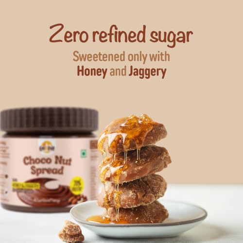 Image of Eatopia Choco Nut Spread 360g | 56% Nuts - Almond, Hazelnut, Peanut, Cashew | No Refined Sugar | Made with Honey & Jaggery | 20% Protein | Rich Cocoa | No Added Preservatives | Healthy Chocolate Spread