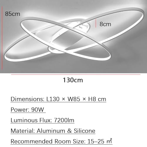 Plafonnier LED salon ovale dimmable blanc 90W grand luminaire